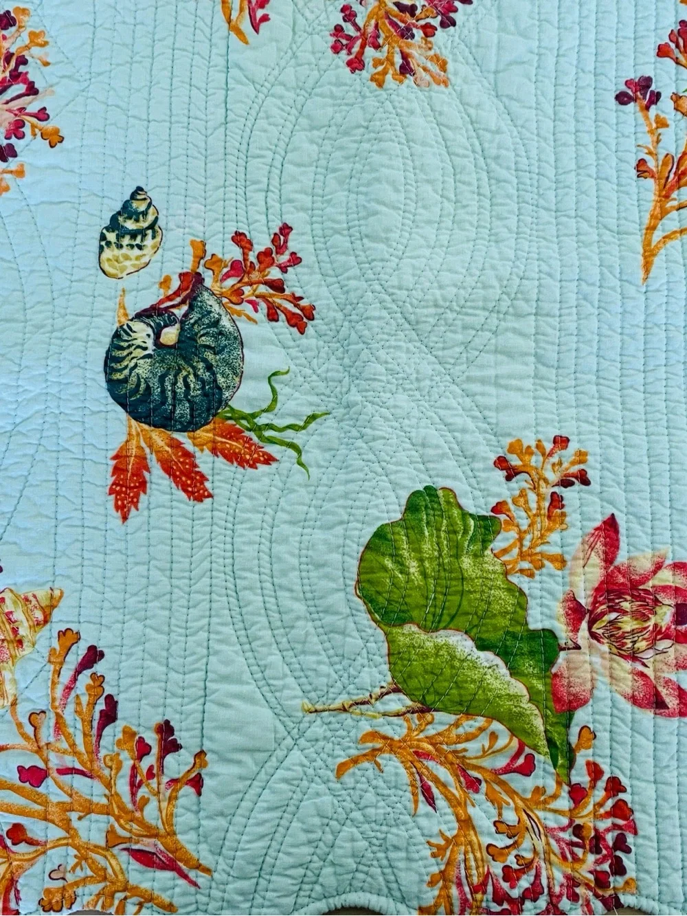Light Blue Floral Seashell Quilt  Bedding pillowcase finish size 20x26”